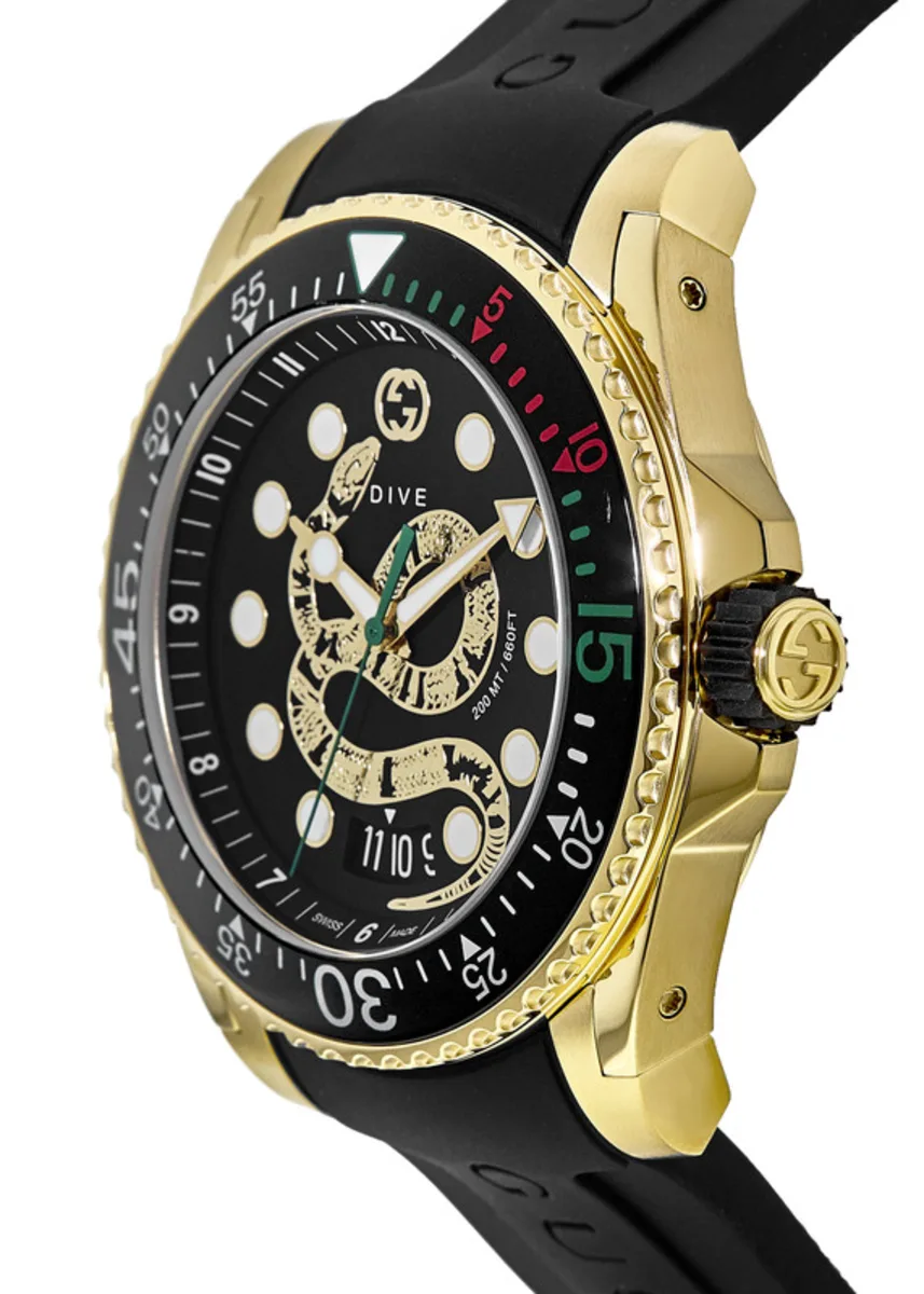 Gucci Dive 45mm Quartz YA136219 (Gold Snake Motif) - Image 3
